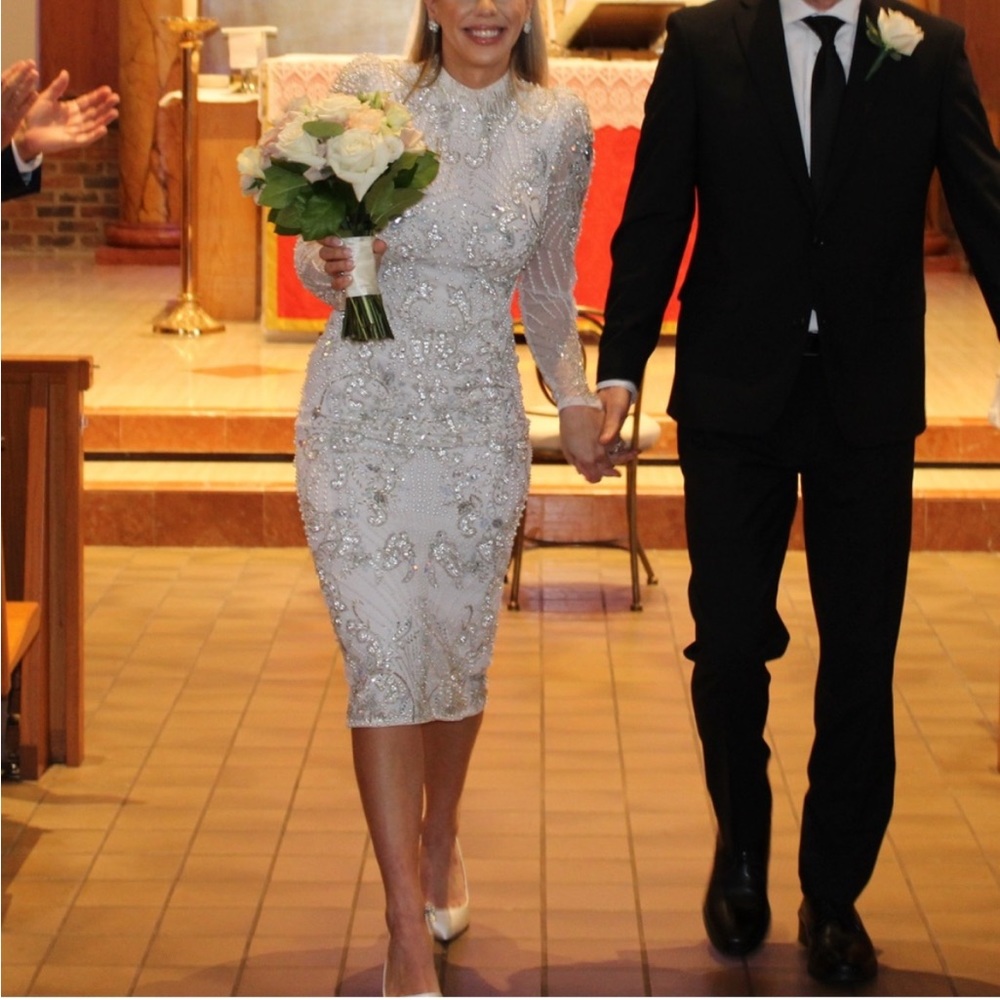 ASOS Pearl Beaded Sequin Bridal Midi high neck dress